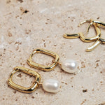 Rectangle Huggies| 14k Gold Vermeil | Sterling Silver| Freshwater Pearl