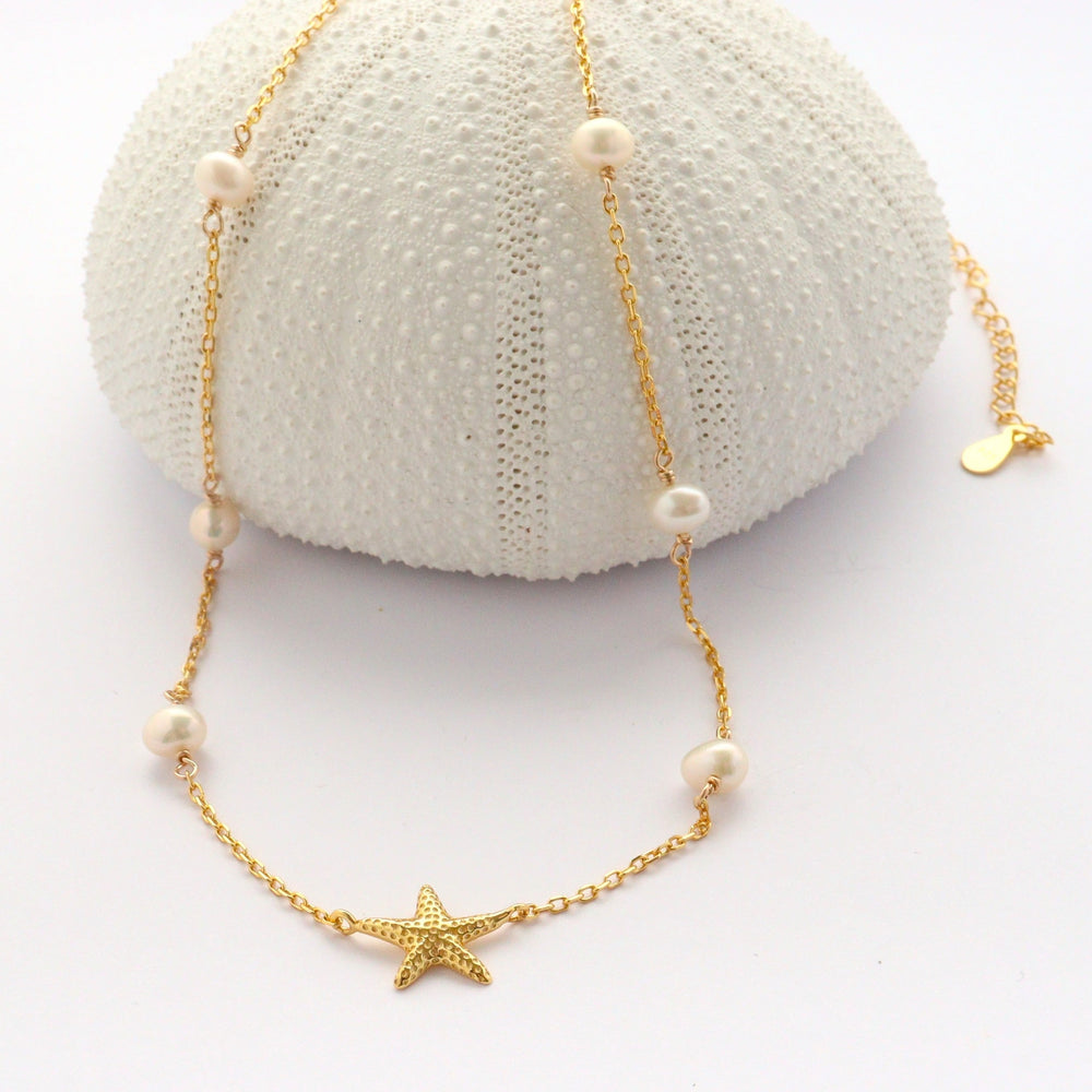 Starfish Necklace  | 18k Gold Vermeil | Freshwater Pearl