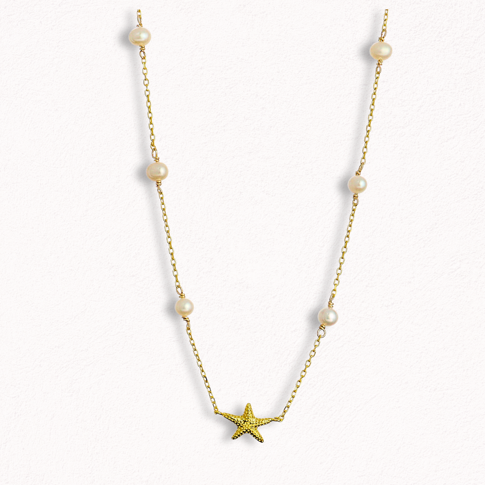 Starfish Necklace  | 18k Gold Vermeil | Freshwater Pearl