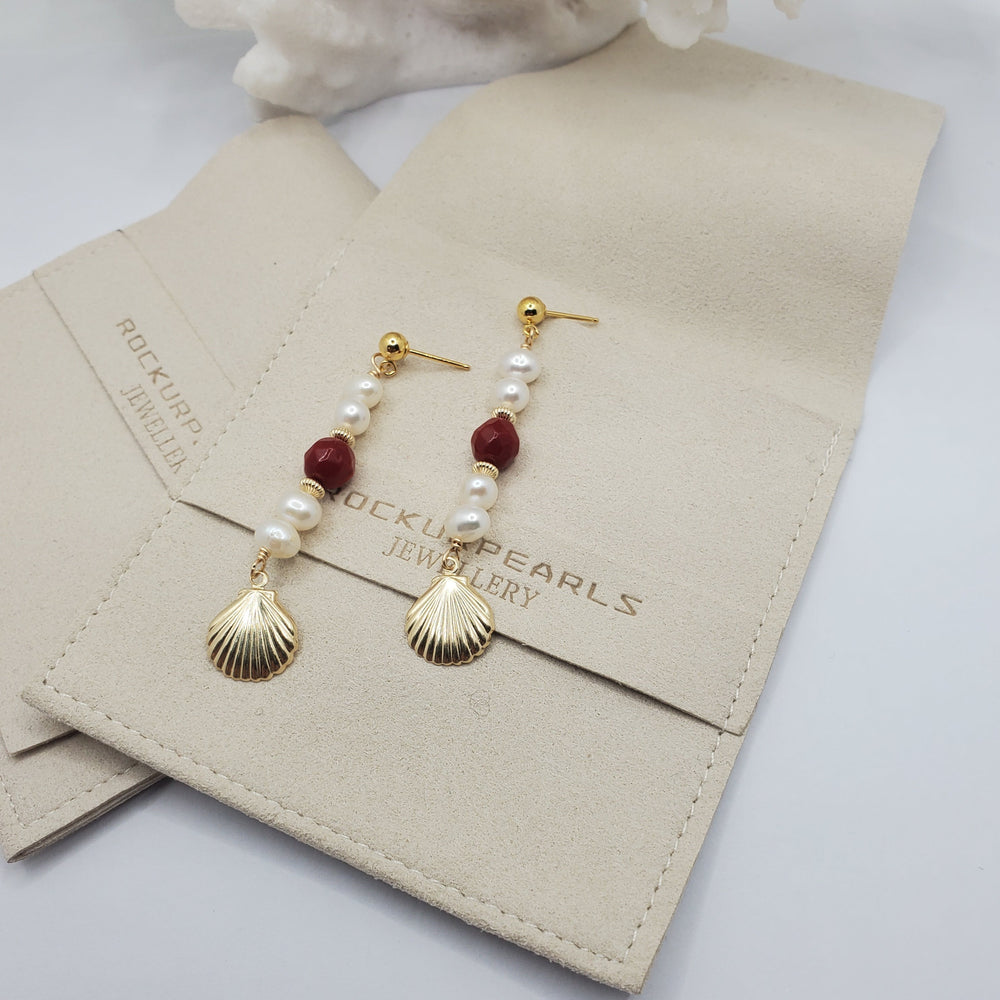 
            
                Load image into Gallery viewer, Divine Earrings | 14k Gold Fill | Red Coral | Freshwater Pearl
            
        