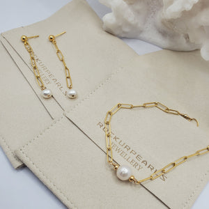 Goddess Paper Link Necklace |  Freshwater Pearl | 18k Gold Vermeil |  Sterling Silver