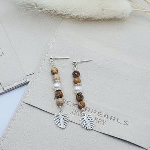 Tori Earrings | Sterling Silver | Freshwater Pearl | Picture Jasper