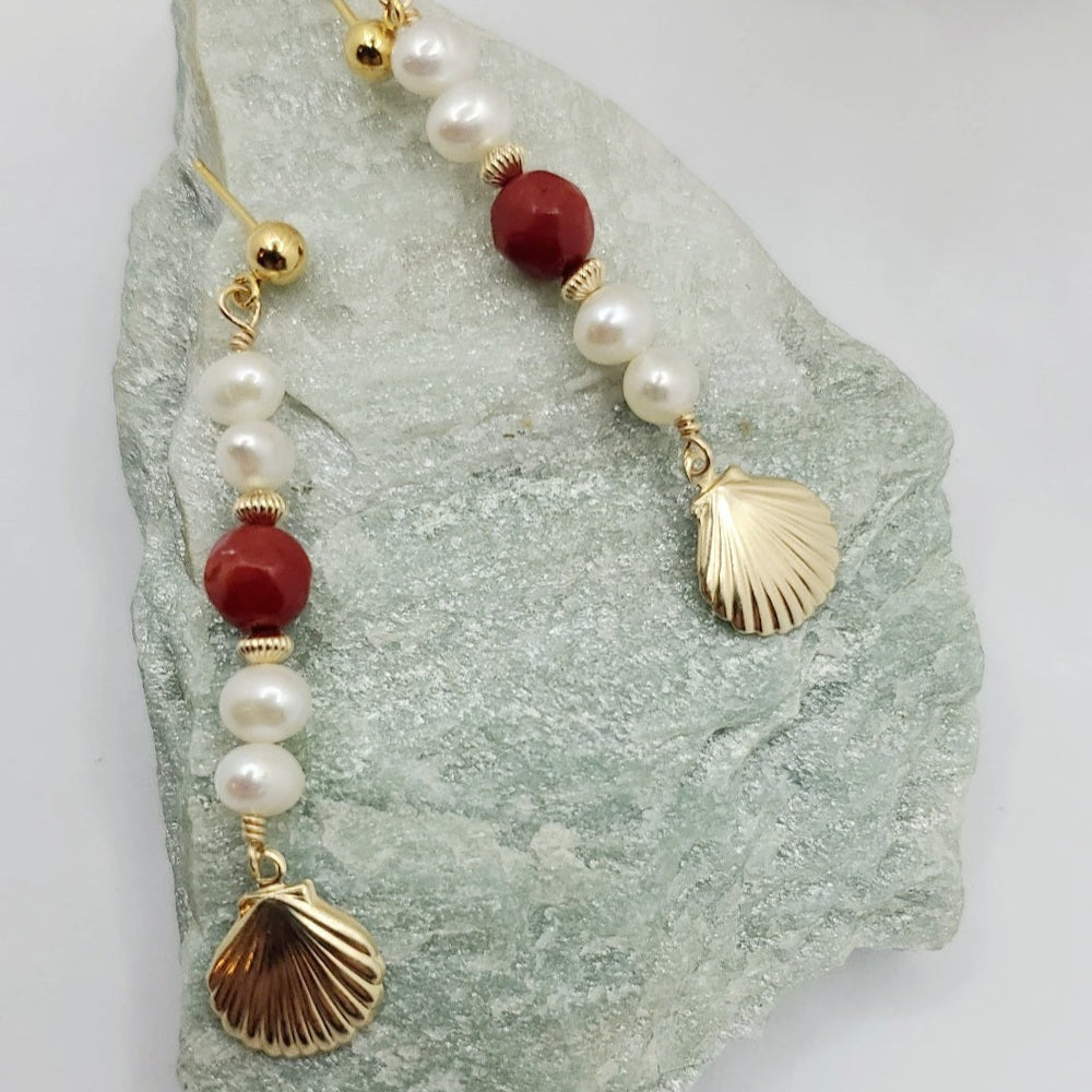 Divine Earrings | 14k Gold Fill | Red Coral | Freshwater Pearl