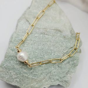 Goddess Paper Link Necklace |  Freshwater Pearl | 18k Gold Vermeil |  Sterling Silver