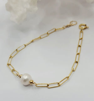 Goddess Paper Link Necklace |  Freshwater Pearl | 18k Gold Vermeil |  Sterling Silver