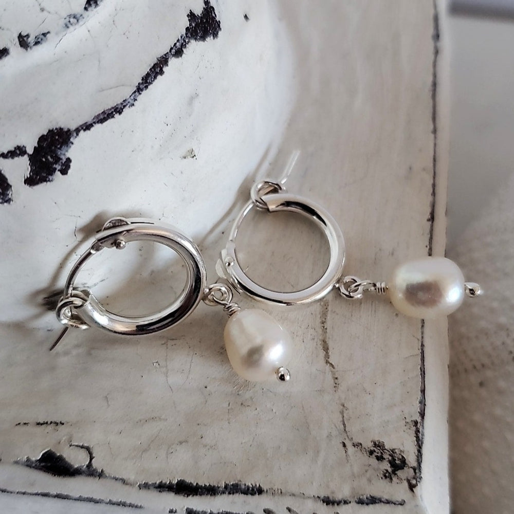 Luna Earrings |  14k Gold Fill | Sterling Silver | Freshwater Pearl | 13mm