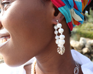 
            
                Load image into Gallery viewer, Monstera Pearl Earrings | Sterling Silver
            
        