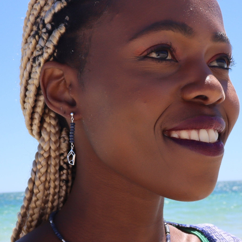 Blue Agate Earrings | Sterling Silver