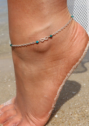 Infinity Anklet |  Sterling Silver| Chrysoprase