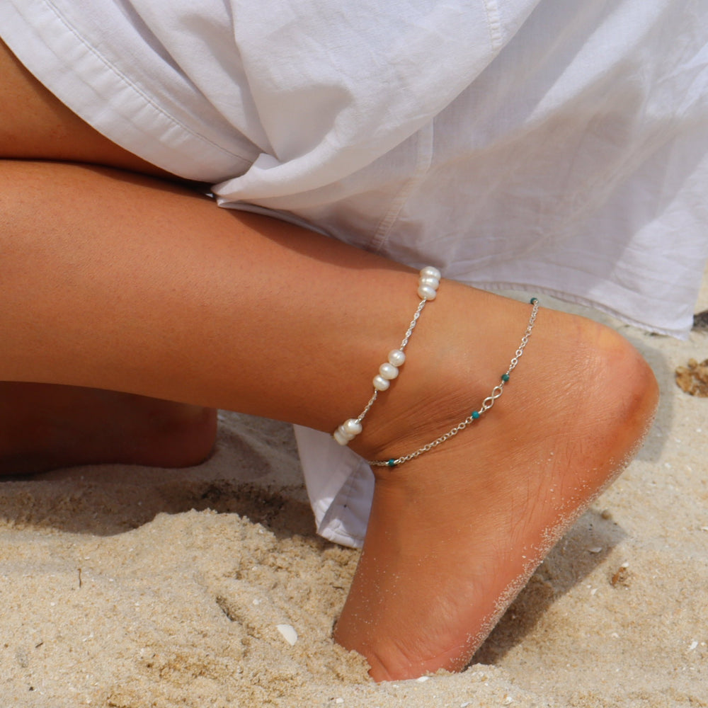 
            
                Load image into Gallery viewer, Cupid Anklet |  Sterling Silver| Pearl
            
        