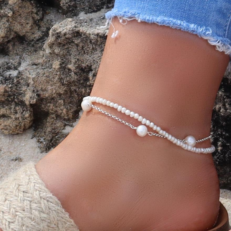 Riva Anklet |  Sterling Silver| Pearl