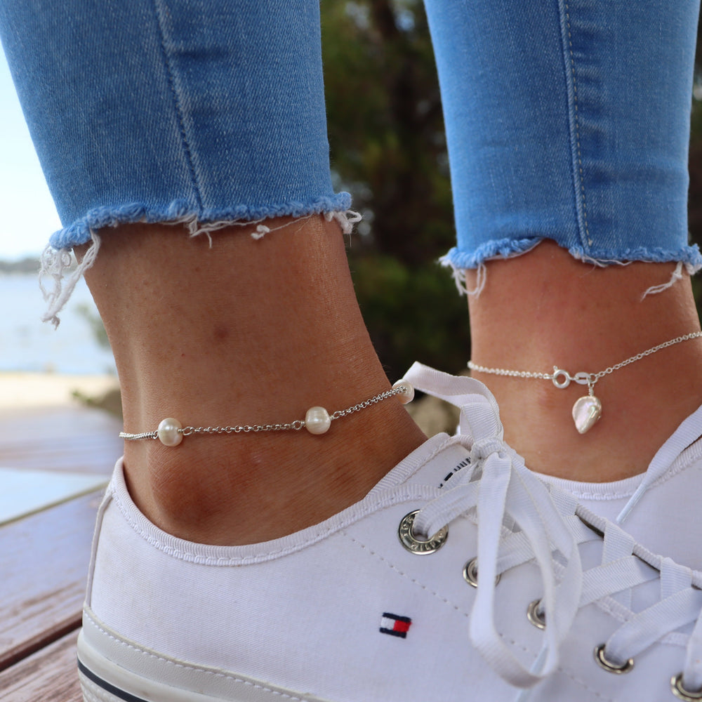 Riva Anklet |  Sterling Silver| Pearl