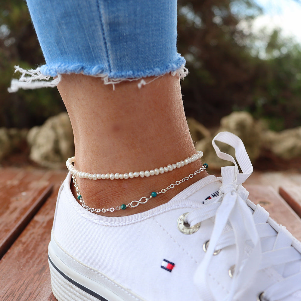 
            
                Load image into Gallery viewer, Infinity Anklet |  Sterling Silver| Chrysoprase
            
        