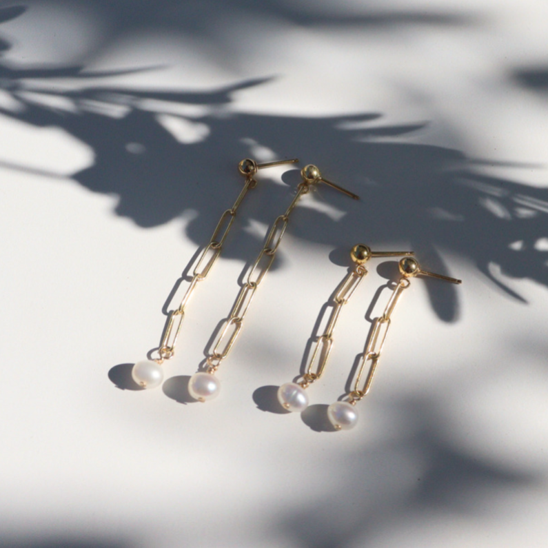 Goddess Paper  Link Bracelet |  Freshwater Pearl | 18k Gold Vermeil |  Sterling Silver