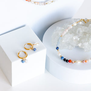 
            
                Load image into Gallery viewer, Pop of colour earrings  | Gold vermeil | Freshwater Pearl | Mixed Gemstone
            
        