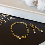 Sunset Paper Link Bracelet|  Freshwater Pearl | 18k Gold Vermeil