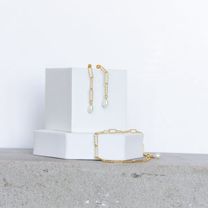 Sunset Paper Link Earrings |  Freshwater Pearl | 18k Gold Vermeil