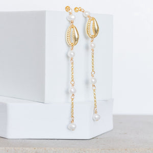 Cowrie Earrings |  Gold Fill & Vermeil | Sterling Silver | Freshwater Pearl
