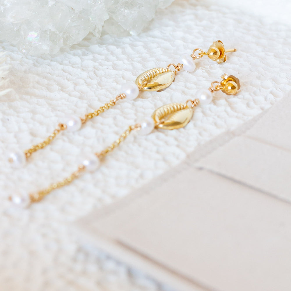 Cowrie Earrings |  Gold Fill & Vermeil | Sterling Silver | Freshwater Pearl