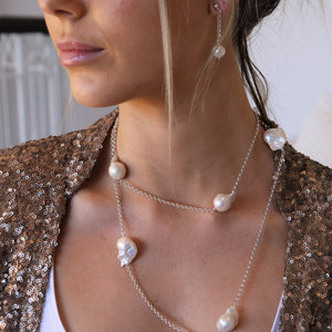 White Pearl Earring | Sterling Silver | Rolo Chain